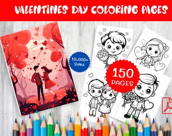 Valentine's Day Coloring Pages – 150 Adorable Designs (Digital Download PDF)