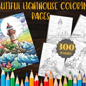 300 Lighthouse Coloring Pages A4 - Designs for Relaxation and Creativity - Instant Download, Printable Art for Adults & Kids - Greyscale