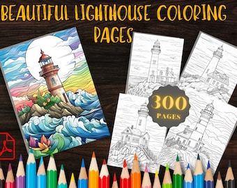 300 Dibujos de Faros para Colorear – Arte Imprimible para Adultos y Niños (Descarga Digital)