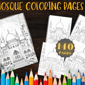 140 pages à colorier de mosquée pour tous les âges, motifs complexes, feuilles à imprimer, activité religieuse, projets de création manuelle, héritage musulman