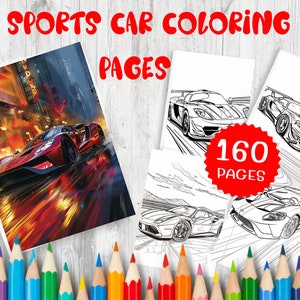 160 Speedy Sports Car Coloring Pages - Printable Art for Car Enthusiasts, Fast Cars for Creative Fun, Adult and Kids Coloring Sheets