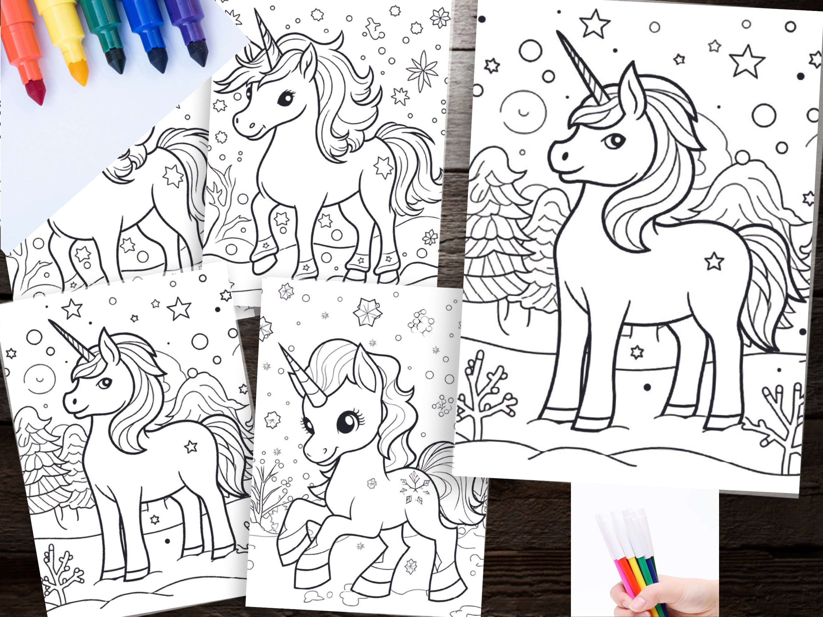 120 Merry Christmas Unicorn Coloring Pages, Winter Activity (digital ...
