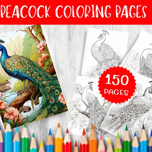 150 Peacock Coloring Pages - Detailed Designs for Relaxation and Creativity - Instant Download Printable Art for Adults and Kids