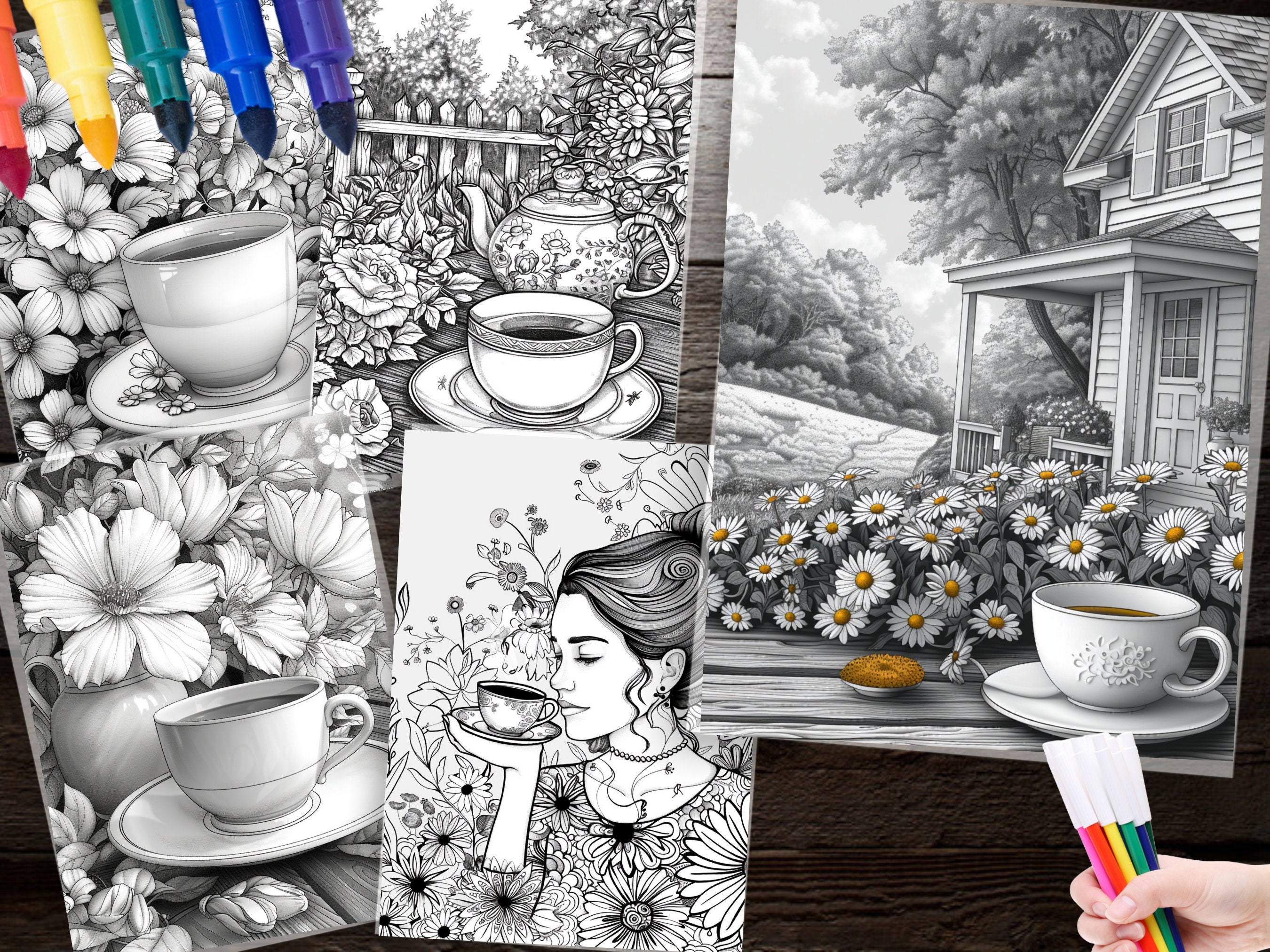 Tea in the Garden Coloring Pages - 270 Nature Designs (digital Download ...
