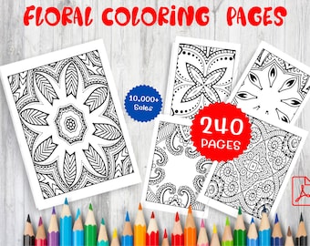 240 páginas para colorear de mandalas florales - Arte relajante (Descarga instantánea)