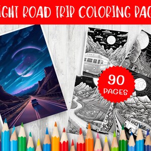 90 Night Road Trip Coloring Pages - Printable Travel Art (Digital Download)