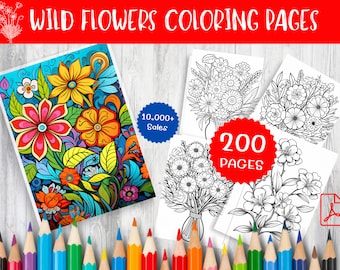 200 Wildflower Coloring Pages - Floral Art for Relaxation (PDF Pattern)