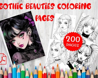 200 Gothic Beauties Coloring Pages, Intricate Designs (Printable Digital Download)