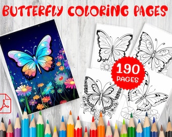 190 pagine da colorare di farfalle – Disegni dettagliati per adulti e bambini (PDF stampabile)