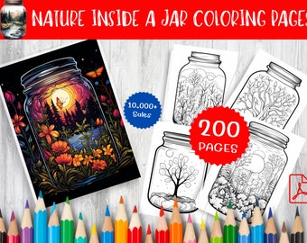 Dibujos para colorear de la naturaleza en frascos - 200 diseños imprimibles (descarga digital)