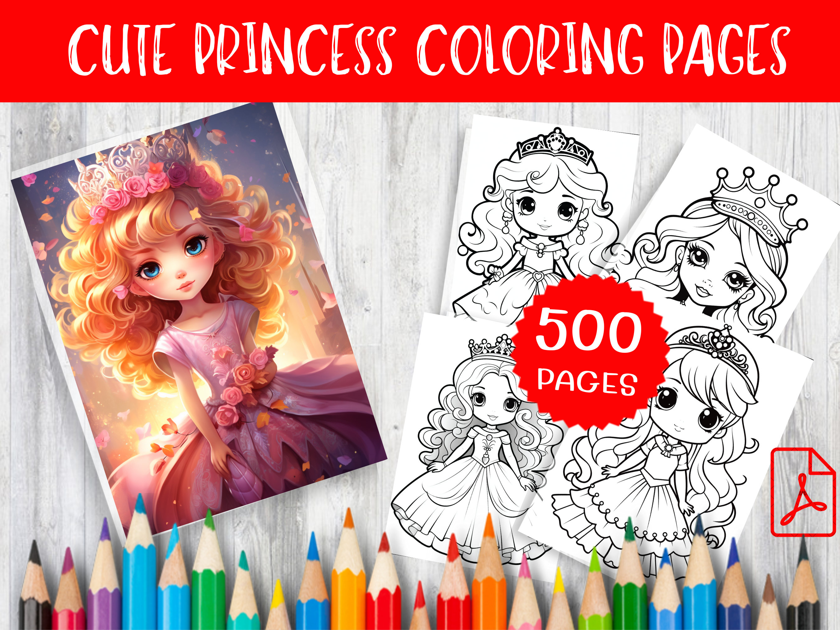 500 Cute Princess Coloring Pages for Creative Fun Instant Download ...