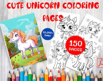 Eenhoorn kleurplaten voor kinderen – 150 printables (digitale download)