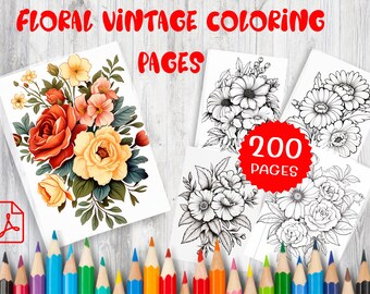 200 Floral Vintage Coloring Pages | Intricate Flower Designs (PDF Pattern)