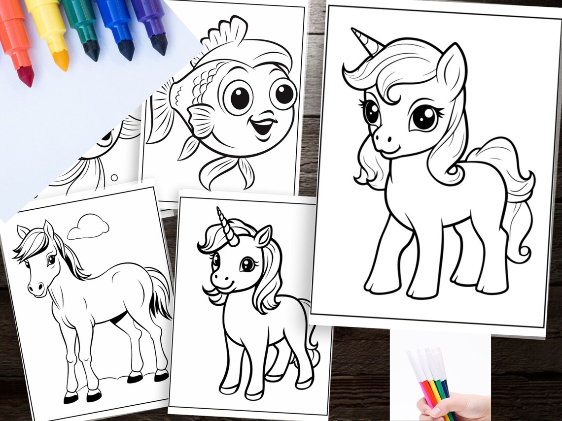218 Cute Animal Coloring Pages for Kids , Printable Coloring, Instant ...
