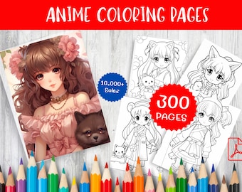 300 Anime-målarbilder – Gråskalekonst för barn och vuxna (PDF)