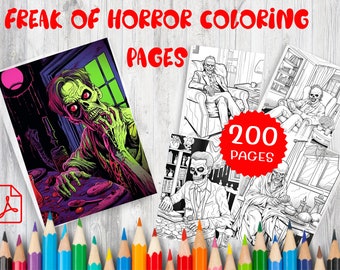 200 Freak of Horror Coloring Pages | Spooky Adult Art (PDF Pattern)