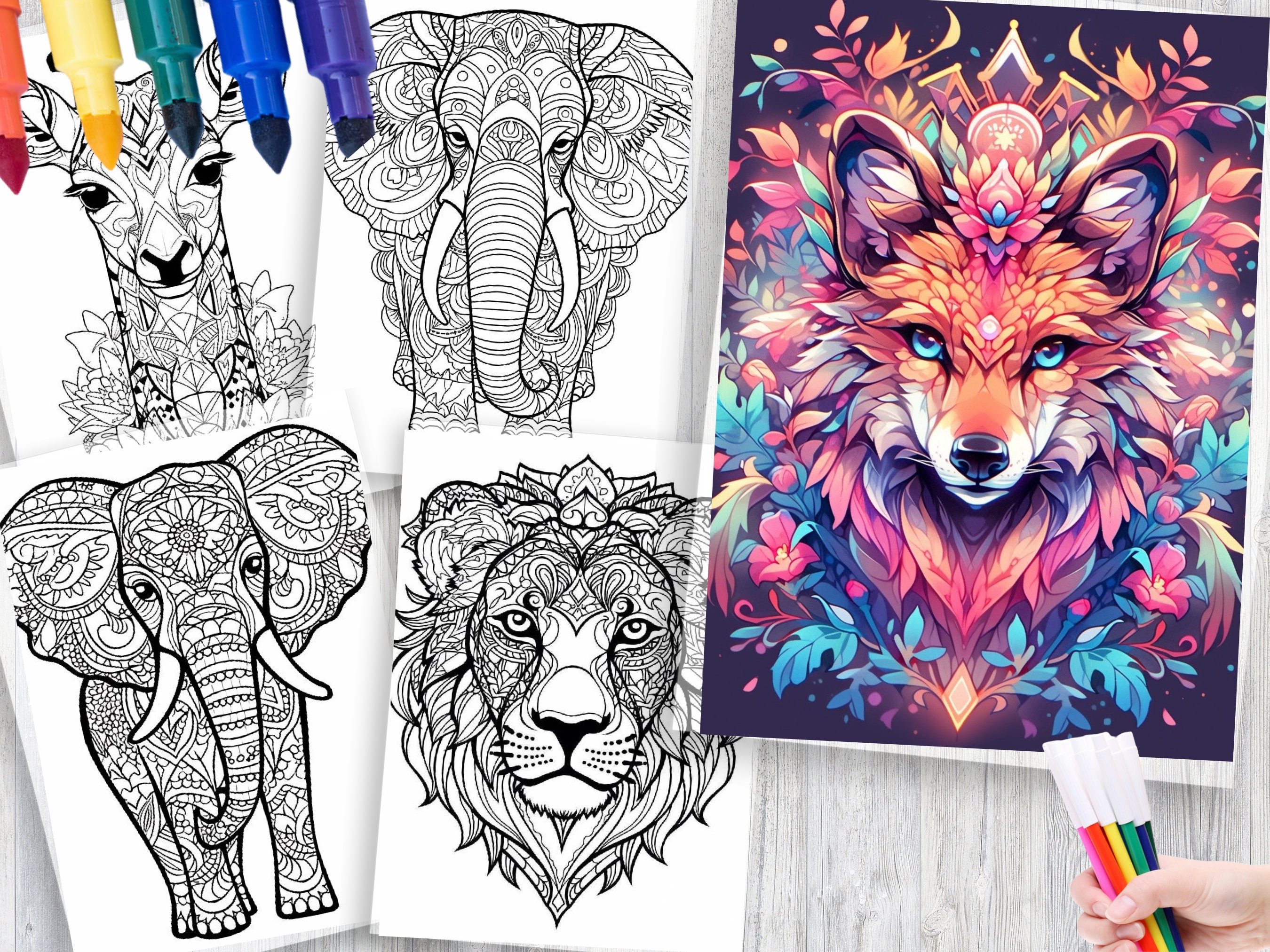 50 Animal Mandala Coloring Pages, Zen Wildlife Art (printable PDF) - Etsy