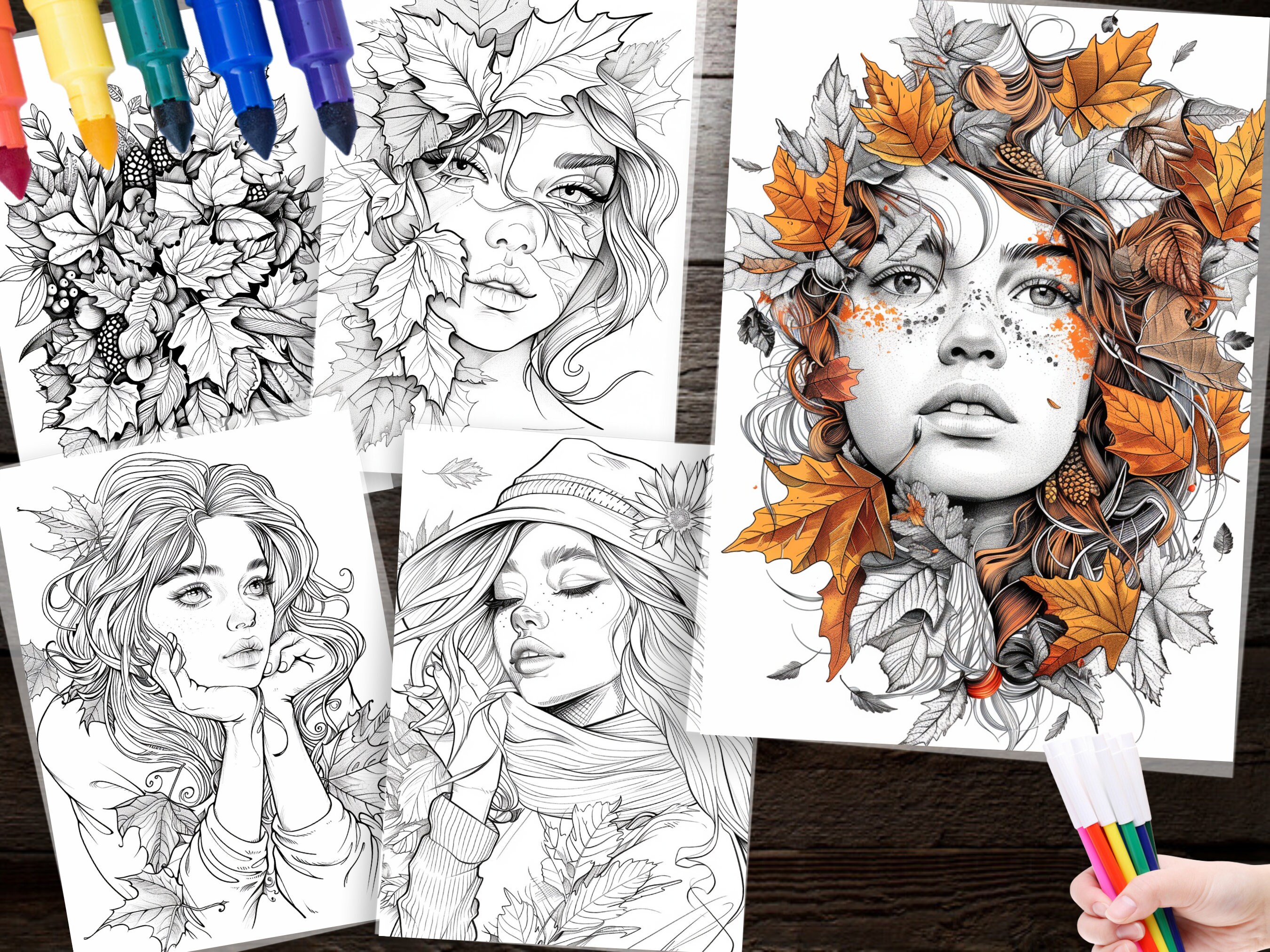 250 Autumn Girl Coloring Page Whimsical Fall Designs for Relaxation