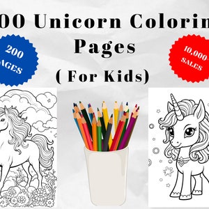 200 unicorn coloring sheets, Valentine&#39;s Day unicorns for download and printing, Printables, instant digital download
