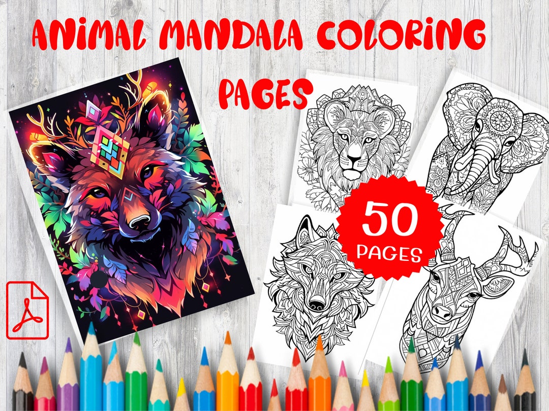 50 Animal Mandala Coloring Pages, Zen Designs for Relaxation, Detailed ...