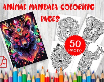 50 Mandalas de Animales para Colorear, Arte Zen de la Vida Silvestre (PDF Imprimible)