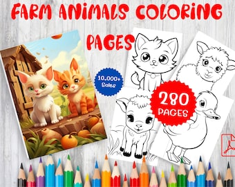 280 Farm Animals Coloring Book, Grayscale Animals (PDF Pattern