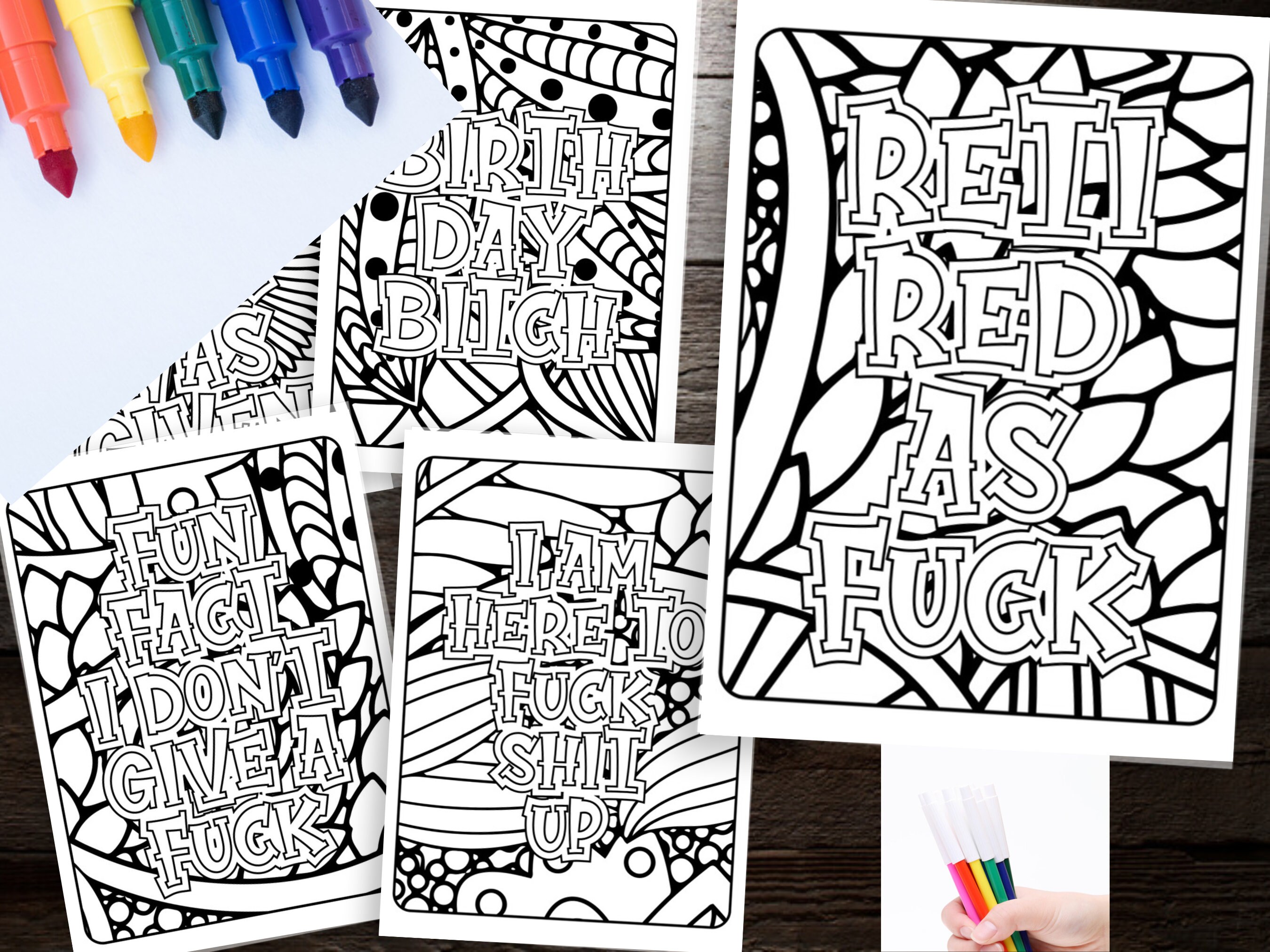300 Swear Words Stress Relief Coloring Pages for Adults, Printable PDF