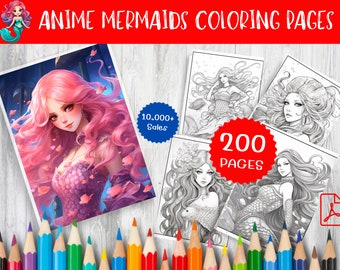 200 Anime Mermaid Coloring Pages - Fantasy Printable Art (Digital Download)