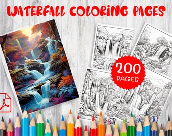200 kleurplaten waterval – natuurtaferelen, volwassenen en kinderen (pdf-patroon)
