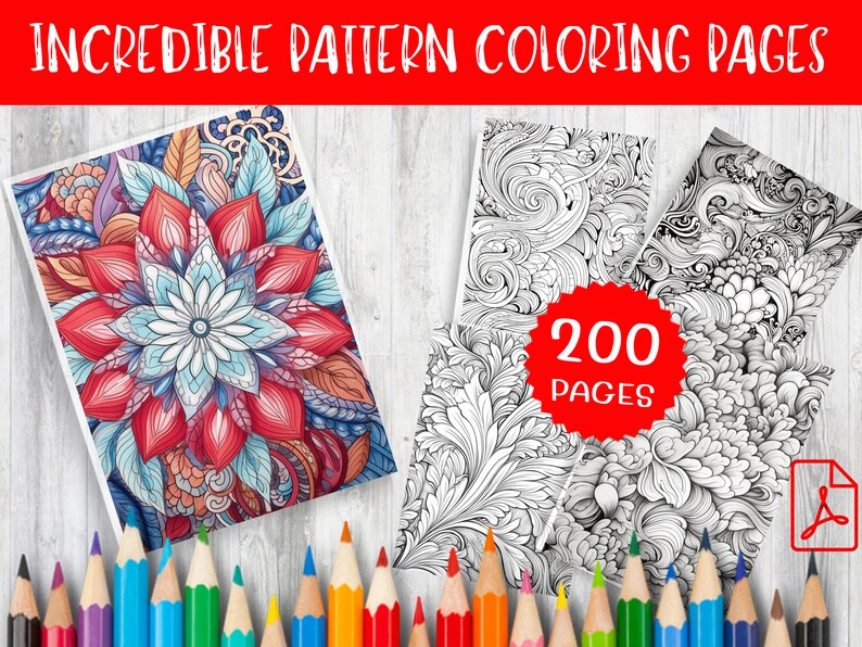 200 Patterned Coloring Pages, Unique Designs for Adults & Kids (PDF) - Etsy