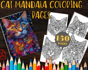 150 kattenmandala kleurplaten – Ontspannende kunsttherapie (digitale download)