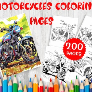 200 Detailed Motorcycles Coloring Pages, Perfect Gift for Motorcycle Lovers - Printable Motorcycle Art for Relaxation and Fun, Classic Bikes