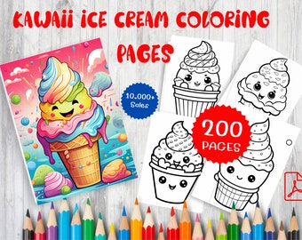 200 Funny Kawaii Coloring Pages For Kids – Ice Cream, Cupcakes (Printable PDF)