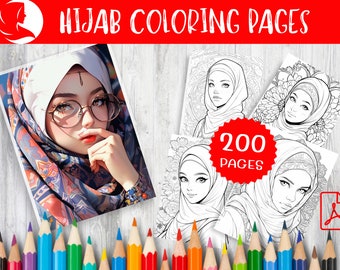 200 pagine da colorare con l'hijab, fogli stampabili di arte islamica (download digitale)