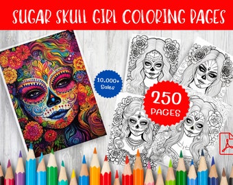 250 Sugar Skull Girl Coloring Pages - Printable Art (Digital Download)