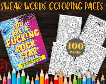 100 Swear Word Adult Coloring Pages, Stress Relief (Printable PDF)