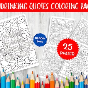 Drinking Coloring Pages for Adults - Printable Wine and Cocktail Art, Fun Beverage Coloring Sheets, Instant Download, DIY Relaxation
