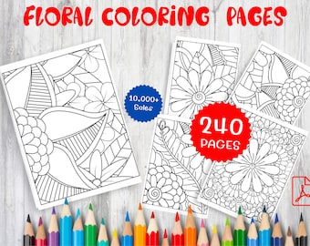 Pacchetto di 240 pagine da colorare floreali – Libro da colorare di fiori stampabile (PDF)