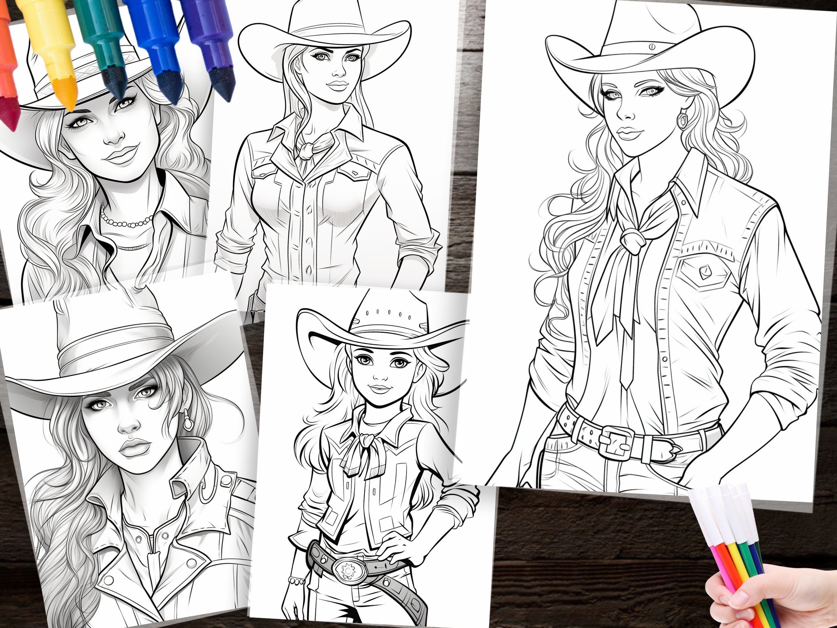 100 Cowgirl Coloring Pages Western Themed Classic Western Coloring Printable Digital Download ...