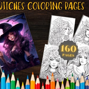 160 Witches Coloring Pages for Magical Moments - Instant Download - Printable Art, Unique Designs for Creative Fun - Inspired Drawings
