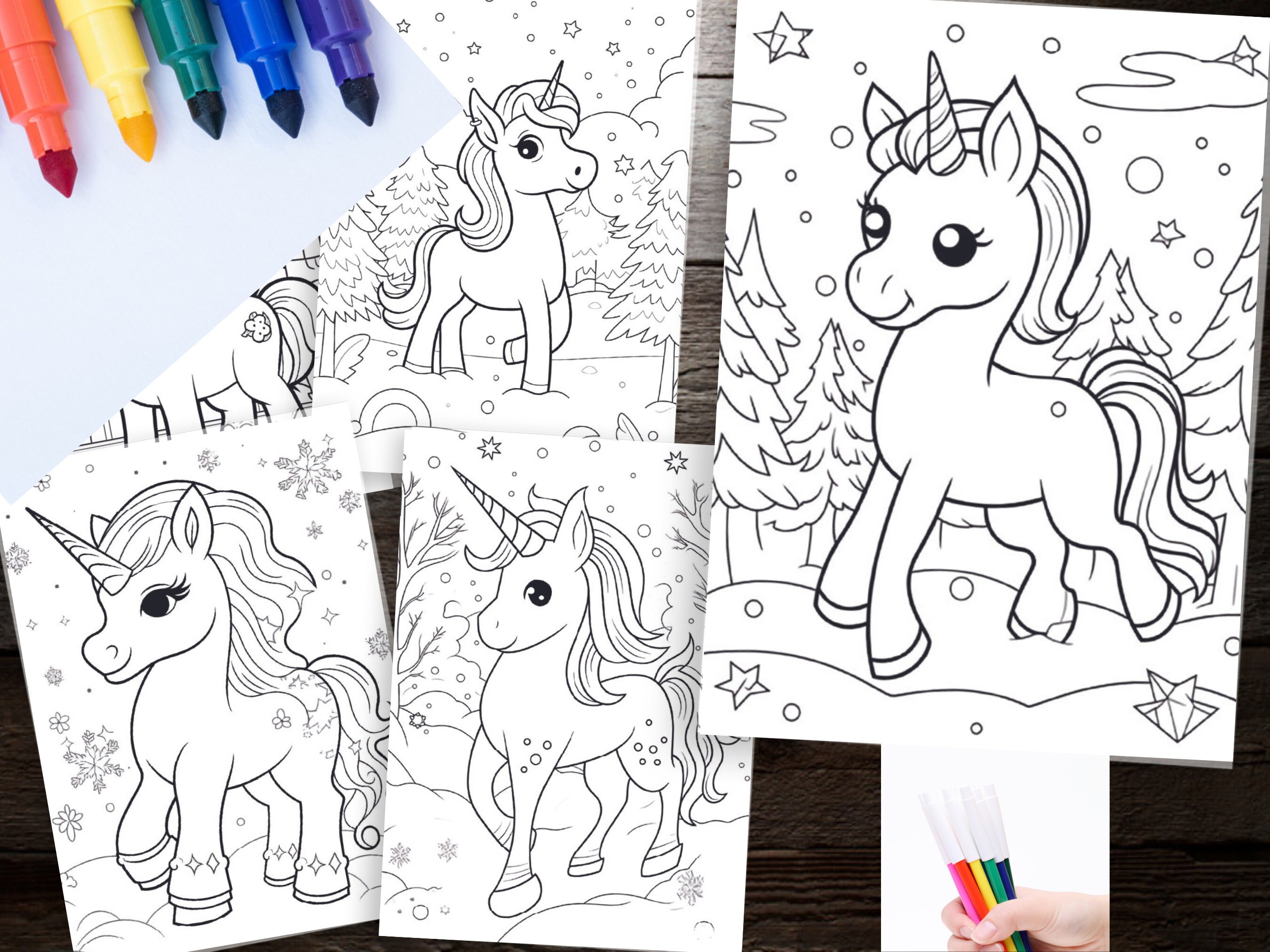 120 Merry Christmas Unicorn Coloring Pages, Winter Activity (digital ...