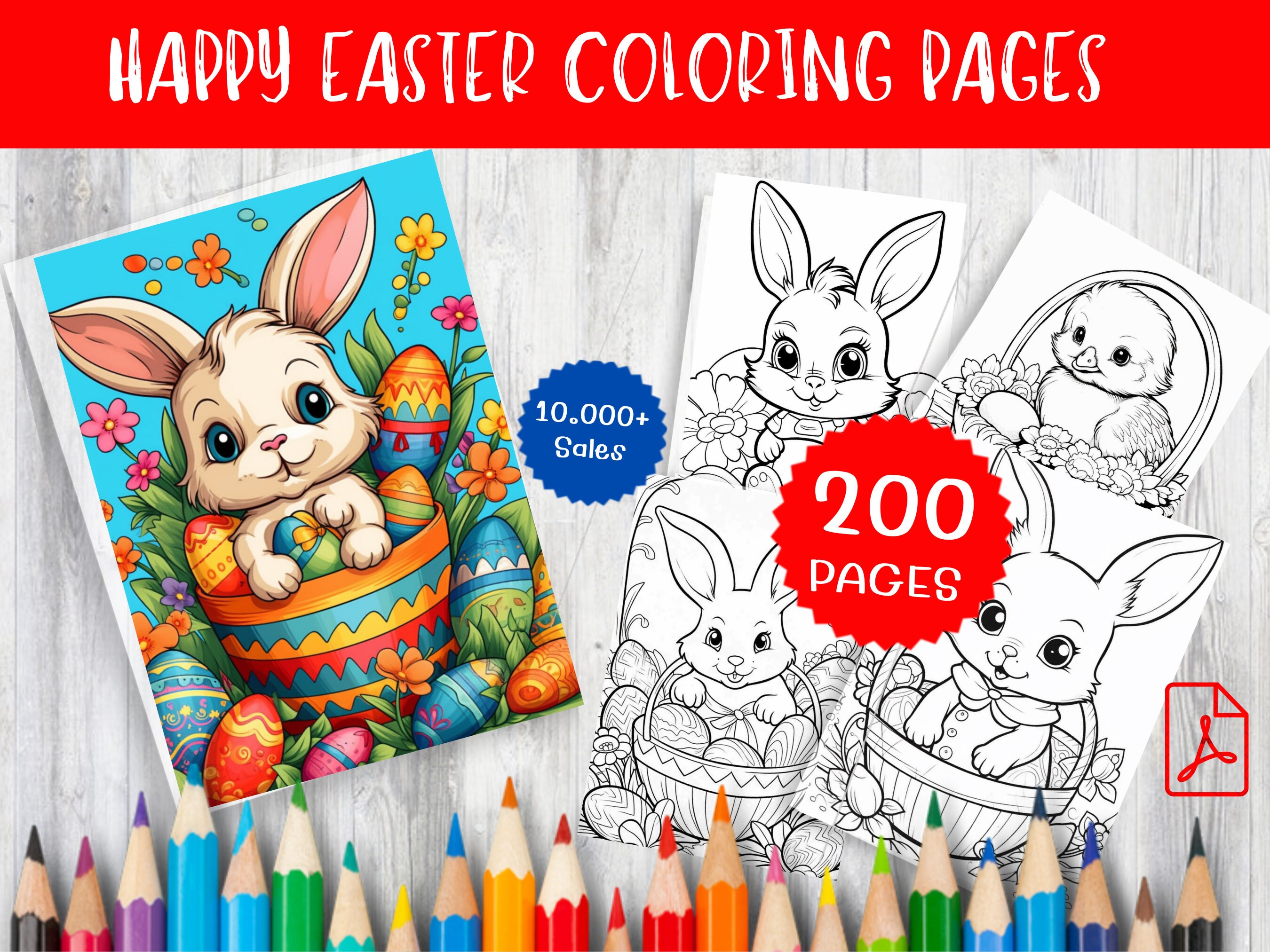 200 Happy Easter Coloring Pages for Kids and Adults - Printable PDF - Happy Easter Designs - Relaxing Art Activities - Instant Download
