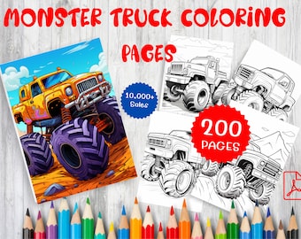 200 Monster Truck Coloring Pages, Kids Activity Sheets (Digital Download)