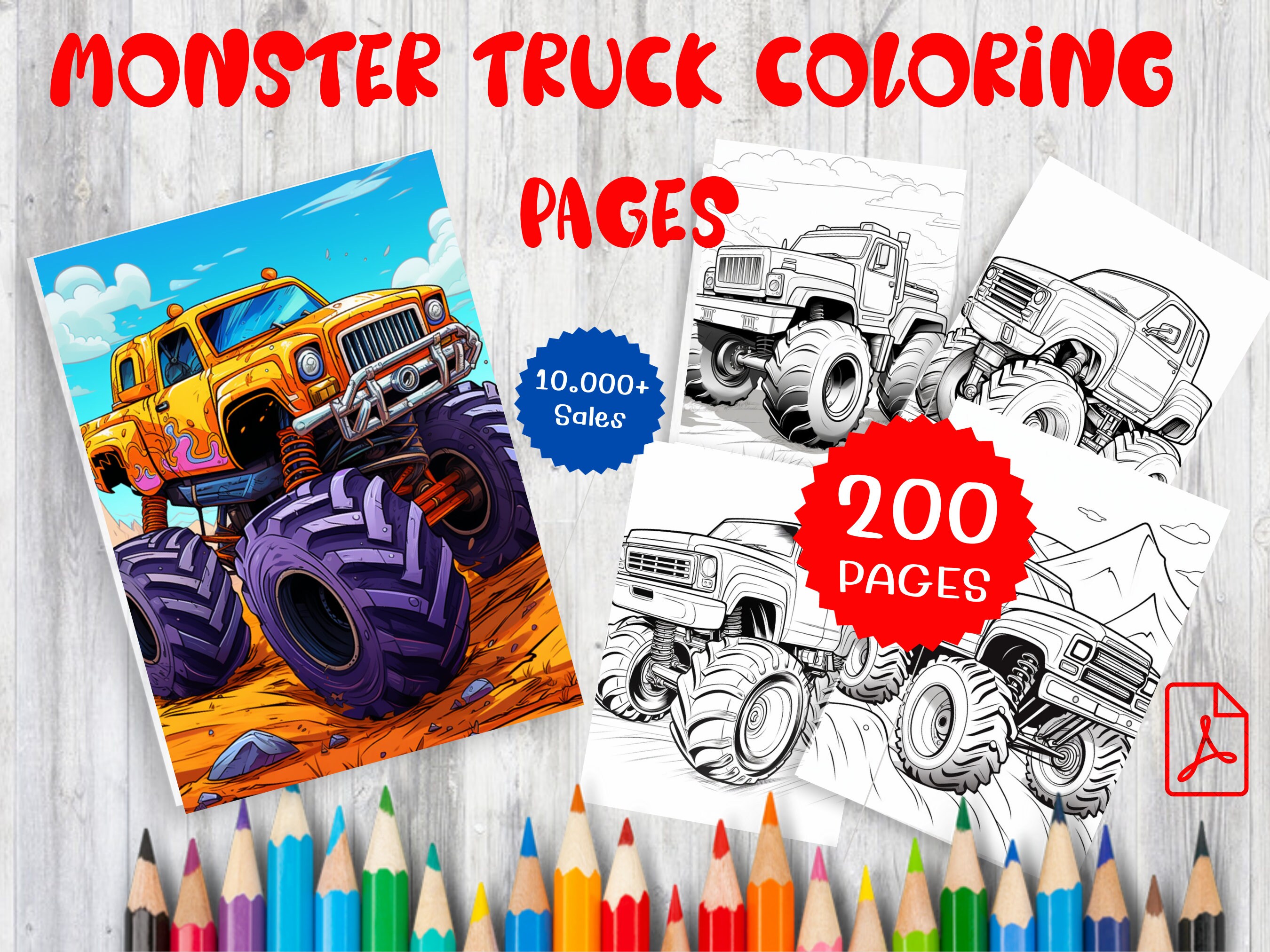 200 Monster Trucks Coloring Sheets, Children Sheets Activities for Kids ...