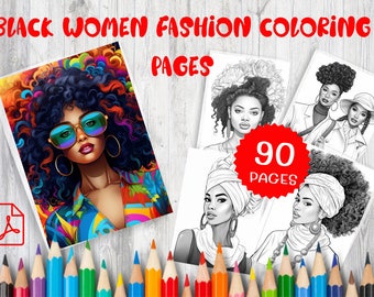 Afrocentric Fashion Coloring Book, Elegant Black Women, Chic Outfits (PDF Pattern)