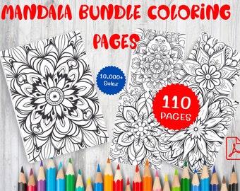 110 Mandala Coloring Pages, Relaxing Printable Bundle (PDF Download)
