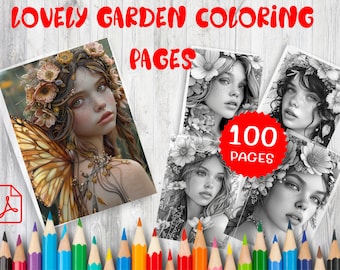 100 Fairy Garden Coloring Pages, Floral Designs (PDF Pattern)