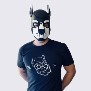 WOOF PUP HOOD Fitted T-Shirt with Pup hood graphic | fetish streetwear, pupplay,, kink gear