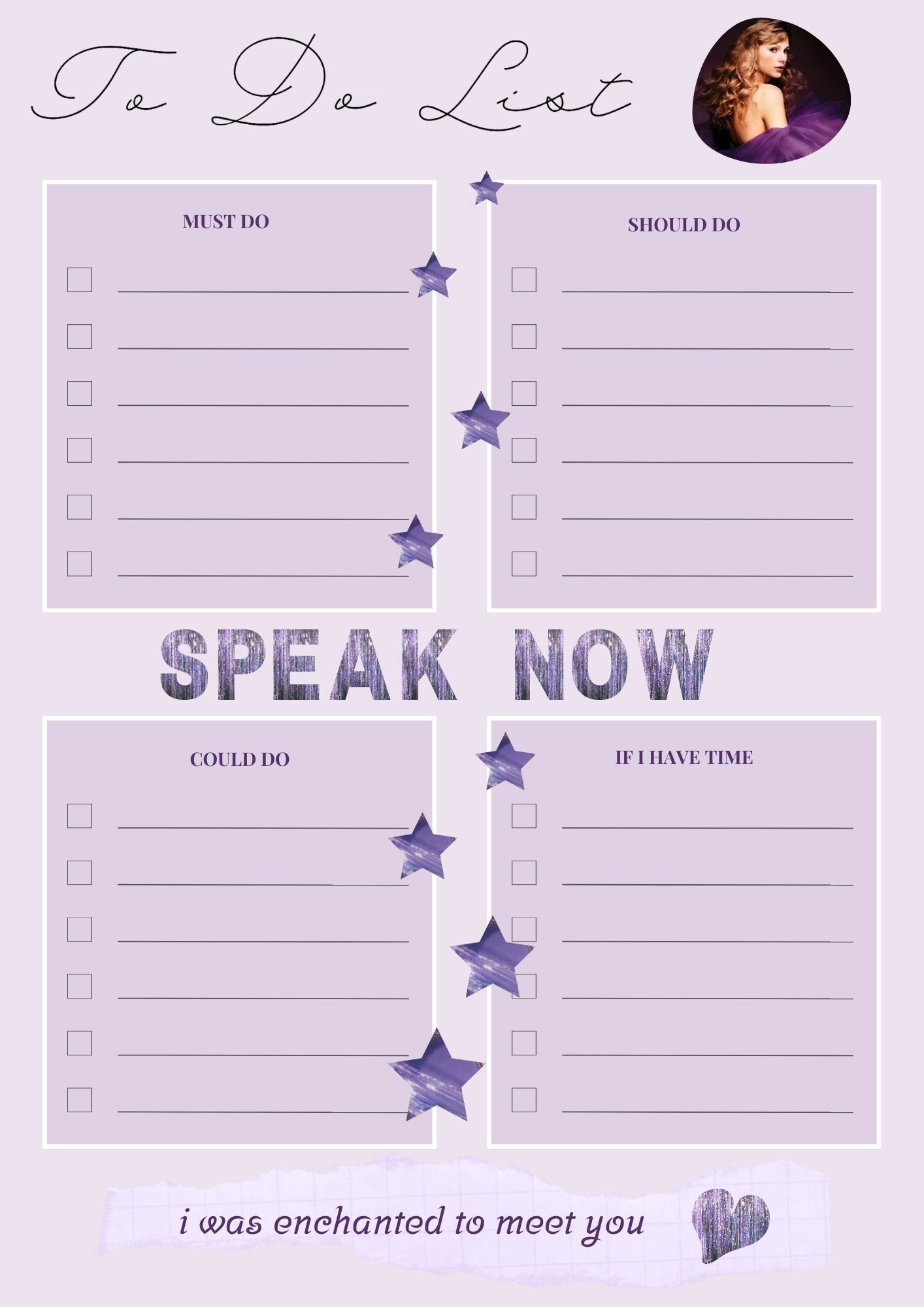 Taylor Swift Speak Now taylor's Version Daily to Do List - Etsy