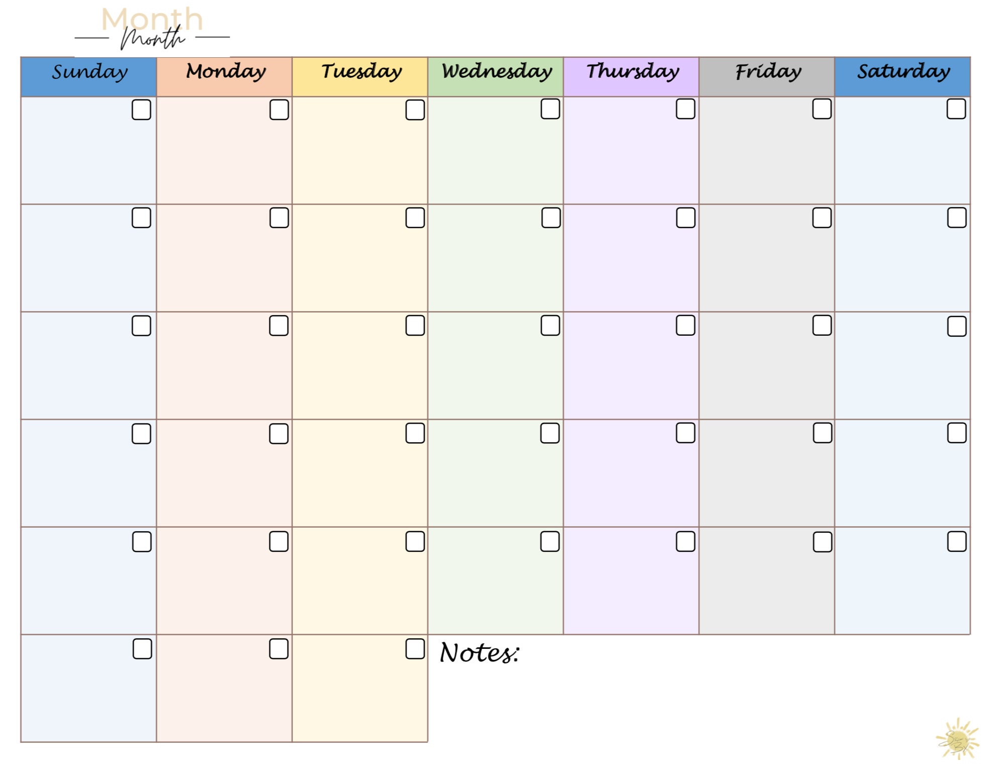 Monthly Calendar Planners, Printable Monthly Calendar With 6 Different